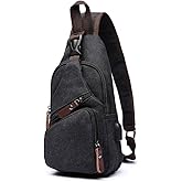 Canvas Sling Bag Crossbody Backpack Shoulder Casual Rucksack for Men Women Outdoor Cycling Hiking Travel Fishing Black
