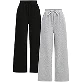 RoseSeek 2 Pack Girl's Sweatpants Wide Leg Elastic Waist Pants with Pockets Baggy Joggers Track Pants Trendy