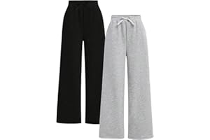 RoseSeek Girl's 2 Pack Sweatpants Elastic Waist Wide Straight Leg Pants High Waisted Casual Baggy Jogger Pants