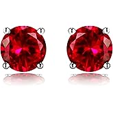 Navachi 925 Sterling Silver 18k White Gold Plated 2.5ct 5MM Round Ruby Emerald Sapphire Stud Earrings