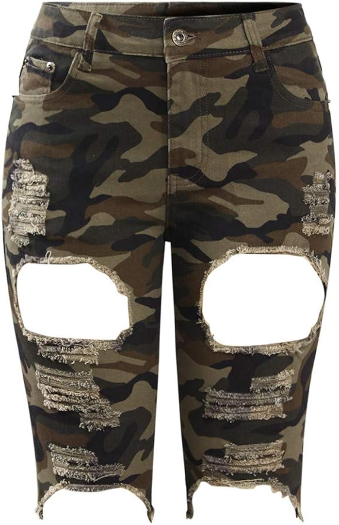 distressed camo shorts