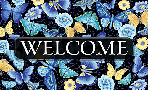 Toland Home Garden Blue Butterfly Welcome 18 x 30 Inch Decorative Flower Floor Mat Colorful Doormat