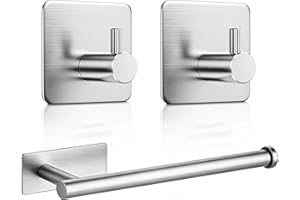 Toilet Paper Holder & 2 Towel Hooks Set, 3 Pieces Bathroom Accessories Set SUS304 Stainless Steel, Bathroom Hardware Set for 