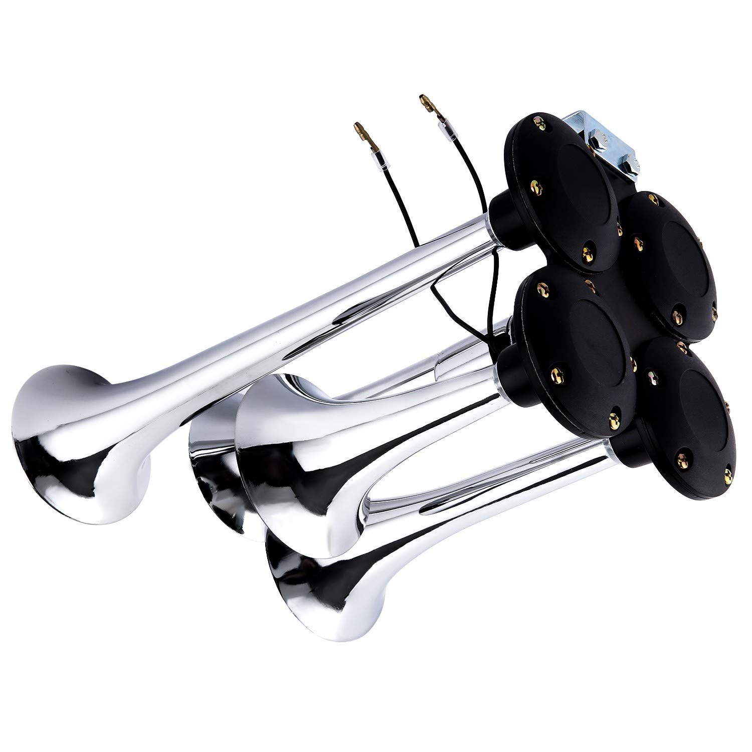 Super Loud 4 Trumpet Train Air Horns kit for Trucks for Car Jeep or SUV Truck Train Van Boat with 120 PSI 12V Compressor and Gauge