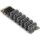 M.2 to SATA3.0 Adapter Card, 6Gbps High Speed ASM1166 M.2 M EKY PCIE3.0 to SATA Expansion Card Adapter with Smart Indicator f