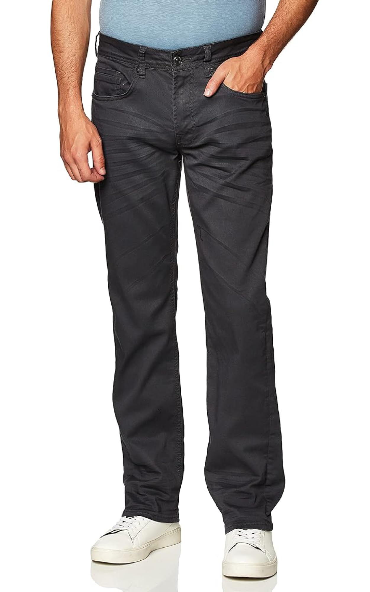 Buffalo David Bitton Mens Six Slim Straight Jean, Charcoal, 38×32