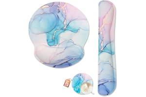 YUNOBLE Memory Foam Ergonomic Keyboard Wrist Rest Pad and Mouse Wrist Rest Support Mouse Pad Set for Office Gaming Easy Typing-Blue Marble