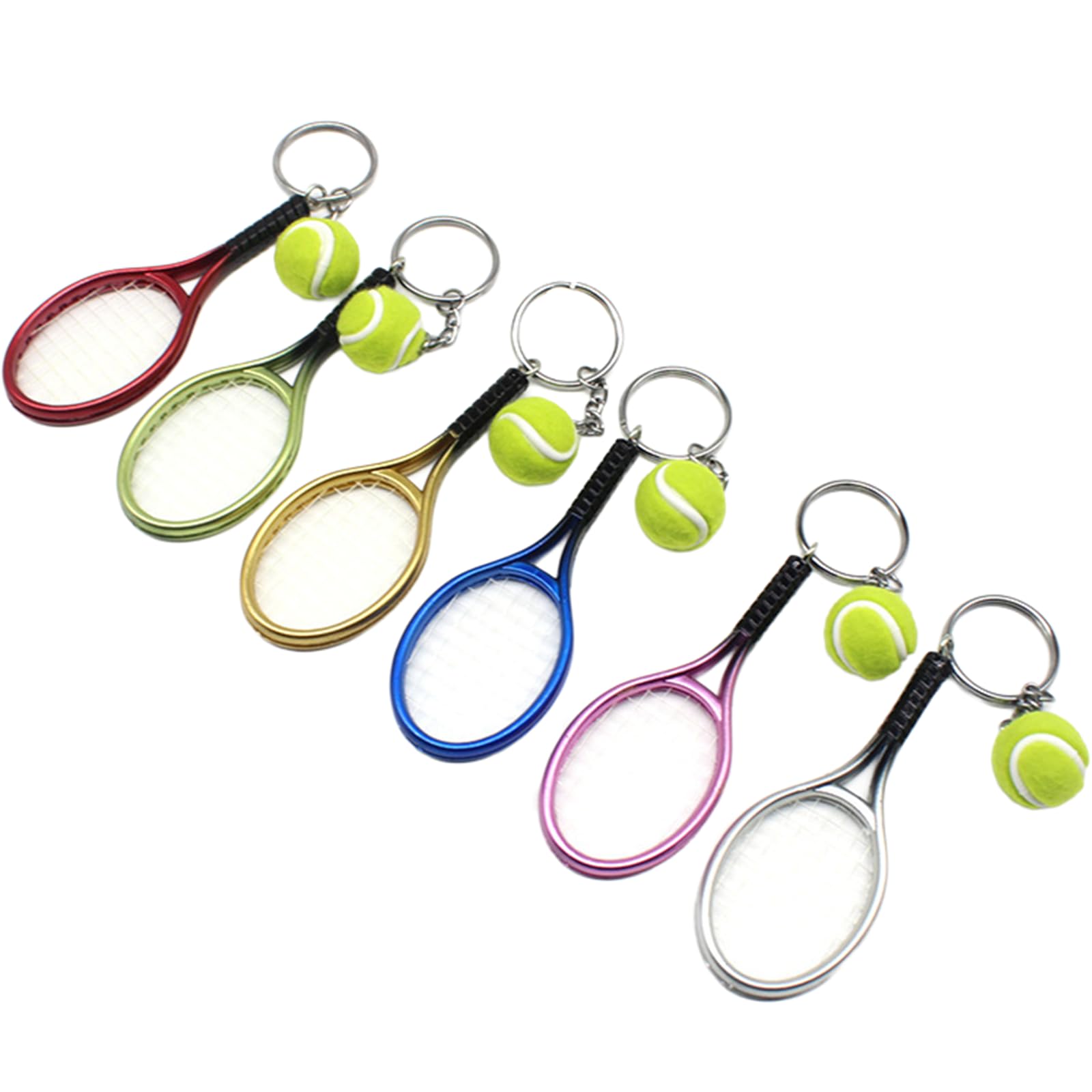 ZHIZICX 6 PCS Tennis Racket Keychain Creative Tennis Keyring Sports Keyring Gifts Metal Tennis Gifts for Men Women Girls Sports Lovers Gift