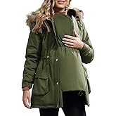 Maacie Maternity Winter Coat,3 In 1 Thickened Jacket,Fleece Lined Warm Hooded Outwear With Pockets