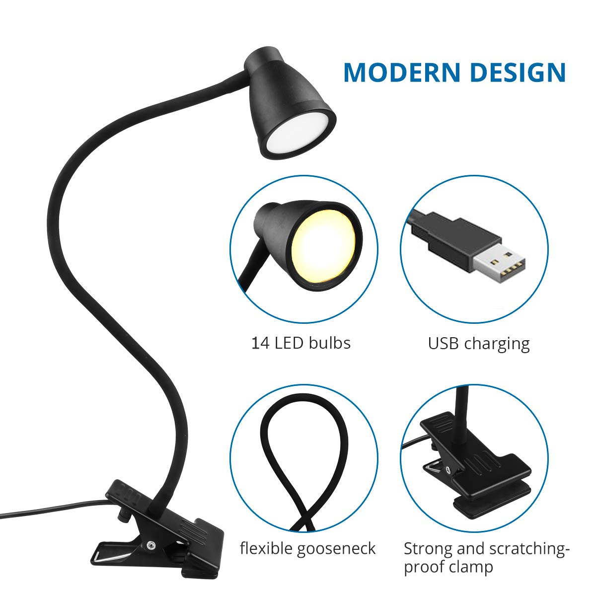 Lampada Con Pinza LED Regolabile &ndash; 3 Colori E 10 Livelli Di Luminosit&agrave;, Braccio Flessibile 360&deg;