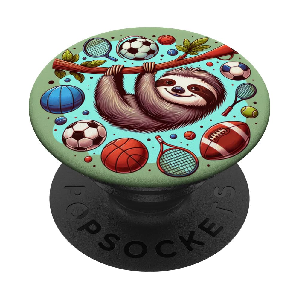 Sloth Loves Sports Kids Boys And Girls Funny Sloth PopSockets Swappable PopGrip