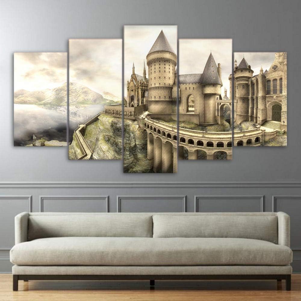 YANGSHUANG Wall Art Poster Frame Canvas Modular Painting Home Decoration HD Printed Images 5 Pieces Harry Potter Castle Painting Canvas Painting