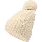 Hunter Womens Cable Cuff Beanie with Faux Fur Pom