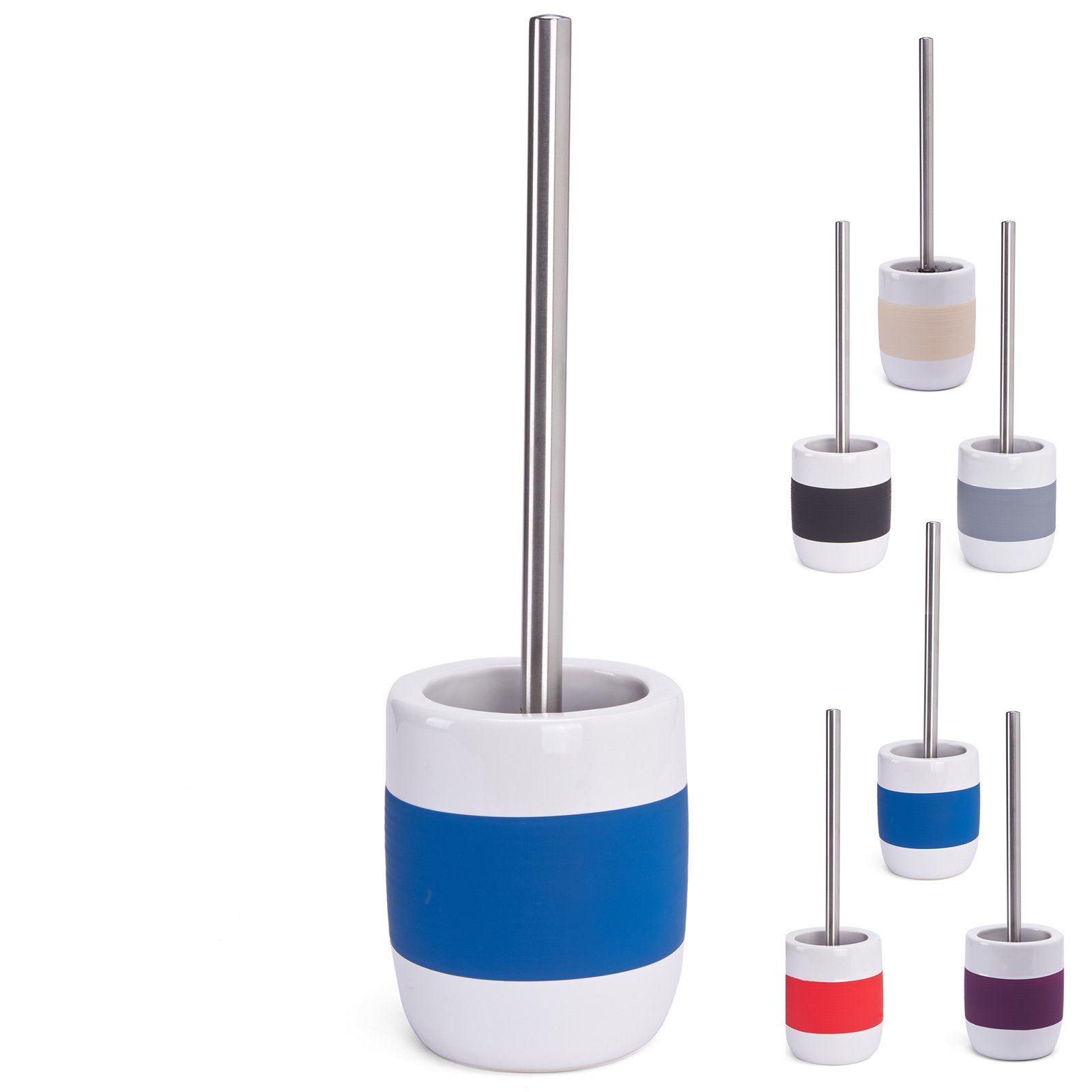 MSV TOILET BRUSH AND HOLDER CERAMIC GREY MOOREA, Blue