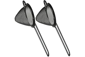 Fine Mesh Cocktail Strainer, Stainless Steel, Long Handle Set of 2 (Matte Black Set of 2)