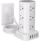 Power Strip Tower with Multiple Outlets, Flat Plug Power with 12 AC Outlets 4 USB Ports (2 USB C), 6FT Power Tower Bars for H