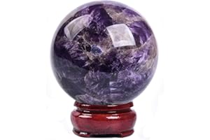 JIC Gem Chevron Amethyst Crystal Ball Healing Crystals Sphere with Wooden Stand Meditation Home Decor 2.3-2.7 inch (60-70mm)