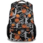 FLEXIMX Basketball Backpack for Boys, 16 Inch Black Backpacks for School, Cute Lightweight Bookbag for Kids