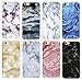IiEXCEL Marble Pattern Purple Soft Flexible TPU Slim Fit Case and Tempered Glass Screen Protector for iPhone 6 Plus/6s Plus - White Purple