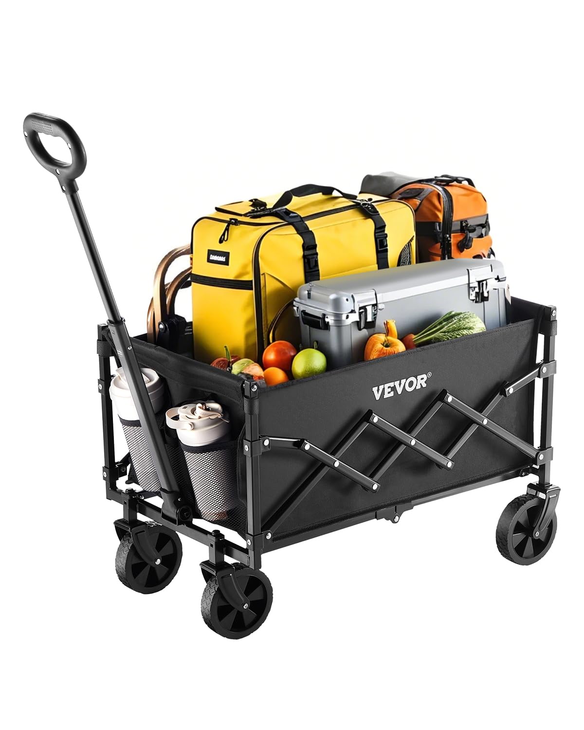 VEVOR Bollerwagen 66x45x46 cm, 102 kg Faltbarer Transportwagen mit Geländerädern, Outdoor-Allzweckwagen mit verstellbarem Griff, Campingwagen für Strand, Lebensmittelgeschäft, Garten, Schwarz