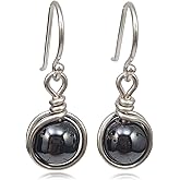 Sterling Silver Hematite Drop Earrings, Handmade Natural Gemstone Dangle Jewelry