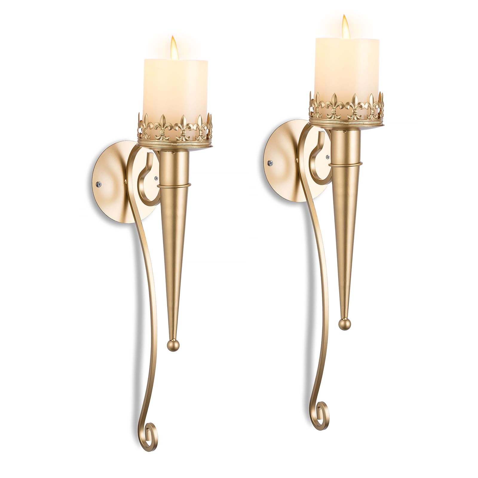 Sziqiqi Wall Candle Holders Set of 2- Hanging Candle Sconces Wall Mounted Sconces for Pillar Candles Gold Wall Art Decor for Living Room Bedroom Fireplace Bathroom