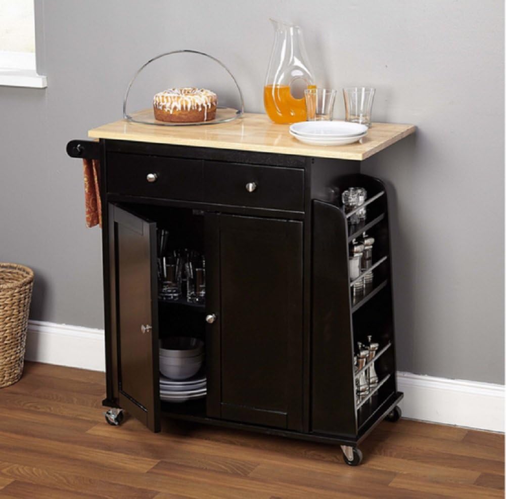 Amazon Com Portable Kitchen Cart Black And Natural Hardwood