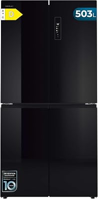 Frigorífico Americano 4 Puertas Bolero CoolMarket 4D 503 Black Glass D. 503 L, Altura 177,5 cm, Ancho 85 cm, Total NoFrost, Motor Inverter, Multi AirFlow, Display Táctil