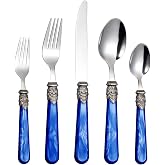 XIAOCORI 20 Pieces 18/10 Stainless Steel Elegant Silverware Set for 4,Vintage Flatware Set,Dishwasher Safe (20, Deep Blue)