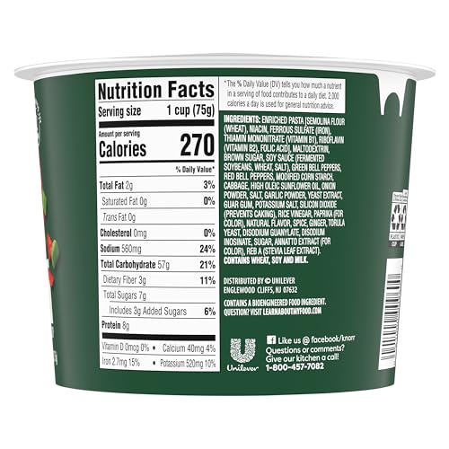 KNORR PASTA CUP FOR A QUICK AND EASY MEAL SPICY KOREAN-STYLE BBQ MADE WITH 100% REAL VEGETABLES & NO ARTIFICIAL FLAVORS OR PRESERVATIVES, 2.6 OZ