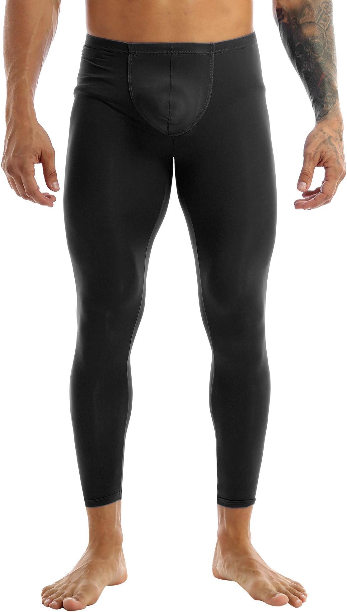 iiniimMens Smooth Low Rise Bulge Pouch Trousers Underwear Tights Fitness Sleepwear