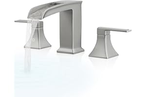 HEYMYTAP Waterfall Tub Faucet Brushed Nickel Bathtub Faucet 3 Hole, Brass High Pressure Bath Tub Faucet Set Deck Mount Roman Tub Faucets, Modern Tub Filler Bath Faucet for Tub with 2 Handles No Leaks