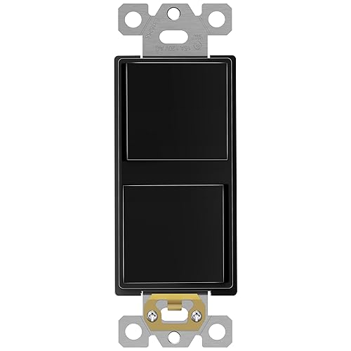 ENERLITES Double Paddle Rocker Decorator Switch, Gloss Finish, Ground Terminal, Clamp-Type Wiring, Copper Wires Only, Single Pole, Residential/Commercial Grade, 15A 120-277VAC, 62834-BK, Black
