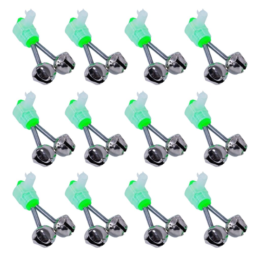 12Pcs fishing bells Fishing Alarm Plastic Fishing Bells Clips Fishing Rod Alarm with Dual Alert Bells Fishing Bite Alarm Indicator On Fishing Rod
