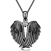 YFN Angel Wings Necklace 925 Sterling Silver Guardian Angel Wings Pendant Necklace Birthstone Necklace for Women Girls Christmas Jewelry Gifts