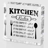Farmhouse Kitchen Decor Acrylic Desk Sign, Rustic Countertop Rules Plaque | Vintage Utensil Artwork with Rustic Farmhouse Styling for Kitchen Counter, Dining Shelf, Coffee Bar and Housewarming Displays