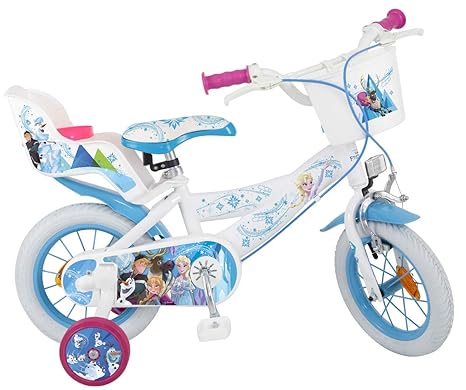 Disney Kinderfahrrad Frozen 12 Zoll Mädchen - Fahrrad mit Puppensitz, Korb, Abnehmbaren Stützrädern