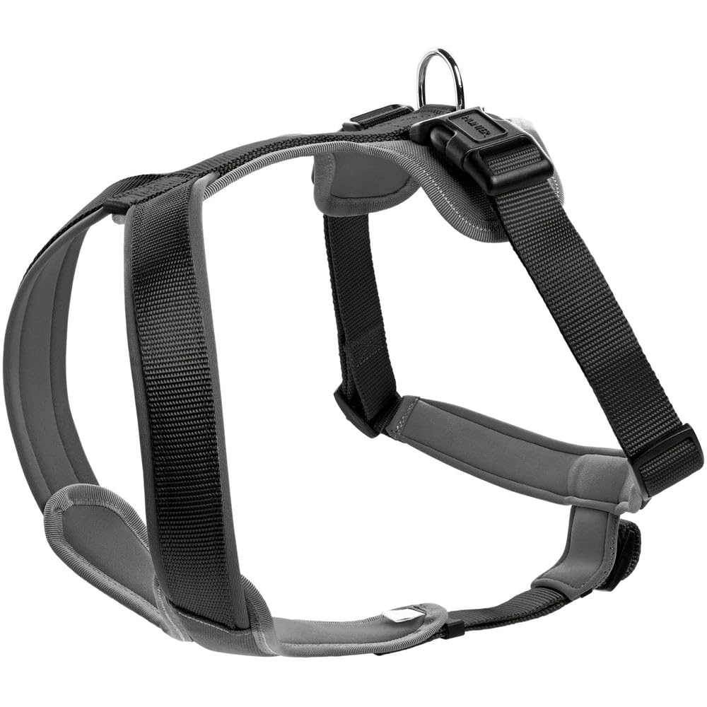 HUNTER NEOPREN dog harness, nylon, padded with neoprene, for sport and leisure,black / gray, nylon, neoprene,60-76,M-L