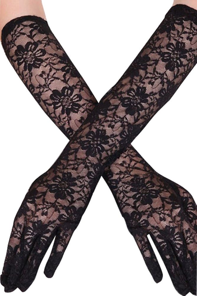 Elegant Ladies Stretch Lace Elbow Length Gloves Black Amazon.co.uk