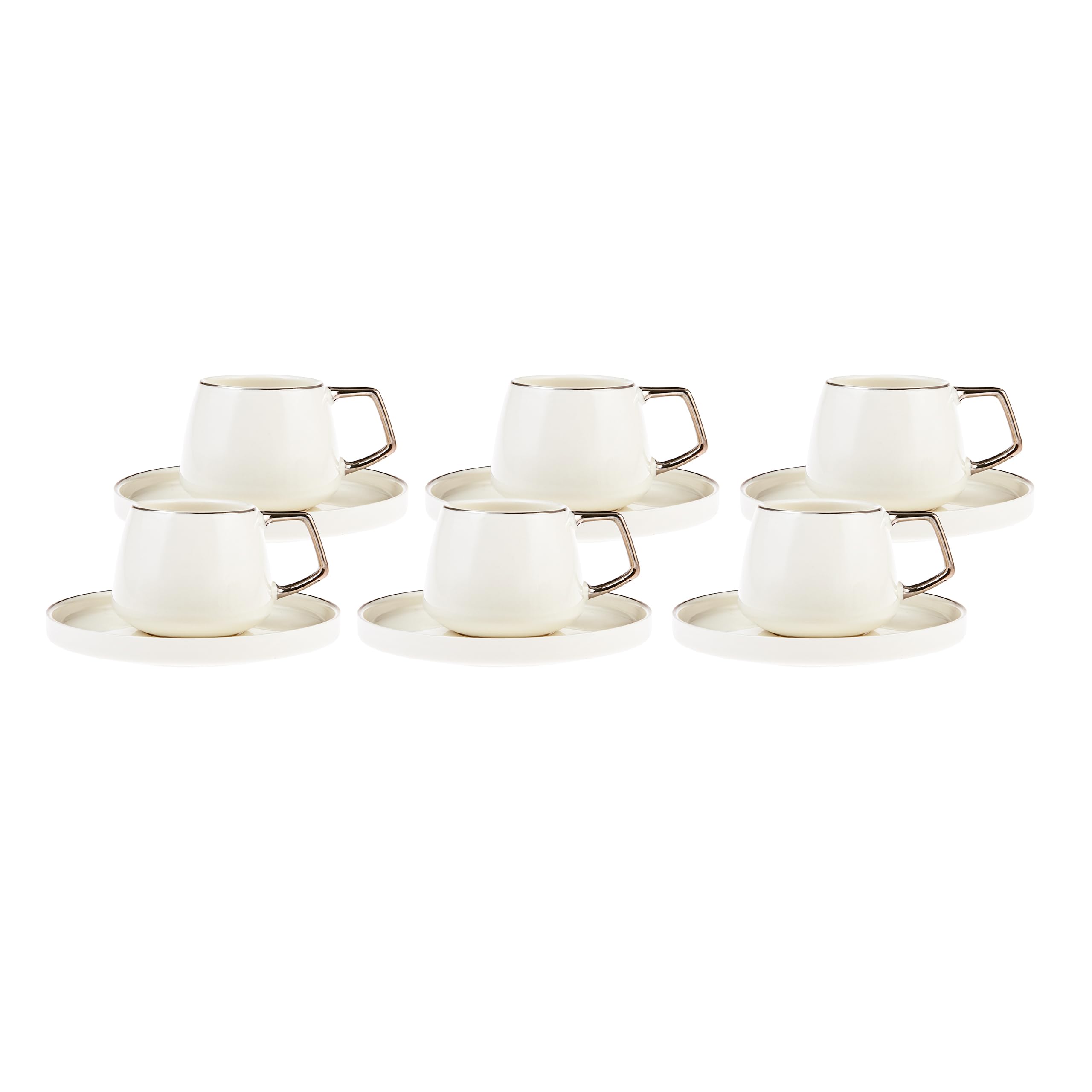 KARACA Saturn Platin Turkish Coffee Cup Set for 6 People - 12 Piece White Cups with Saucers - Small Porcelain Modern Set - Ideal for Serving Greek, Arabic Coffee & Espresso (100ml)