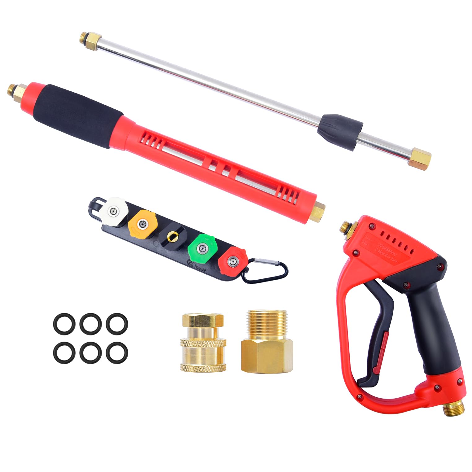 HENYEER High Pressure Wash Gun Long Lance 5000PSI with 5 Nozzle Tips, 38cm Replacement Extension Wand 1/4" Quick Connect with M22 14mm Fitting, Car Jet Washer Washing Cleaning Kit