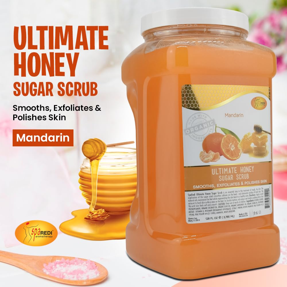 SPA REDI - Sugar Body Scrub, Mandarin Honey, 128 Oz, Exfoliating, Moisturizing, Hydrating and Nourishing, Glow, Polish, Smooth and Fresh Skin - Body Exfoliator