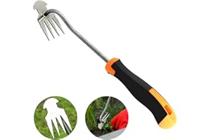 DAIOAI Weeding Artifact Uprooting Weeding Tool, Manganese Steel Forged Weed Puller 4 Teeth Dual Purpose Weeder, Multifunctional Hand Weeder Tool, for Easy Weed Removal in Garden Yard and Farm (Rubber Handle)