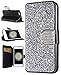 iPhone 6s Plus Case, FLYEE Handcraft Luxury Bling Rhinestone Wallet Case Ultrathin Magnetic Kickstand Crystal Leather Book Cover for Apple iPhone 6s/iPhone 6 Plus 5.5 Inch-Silver
