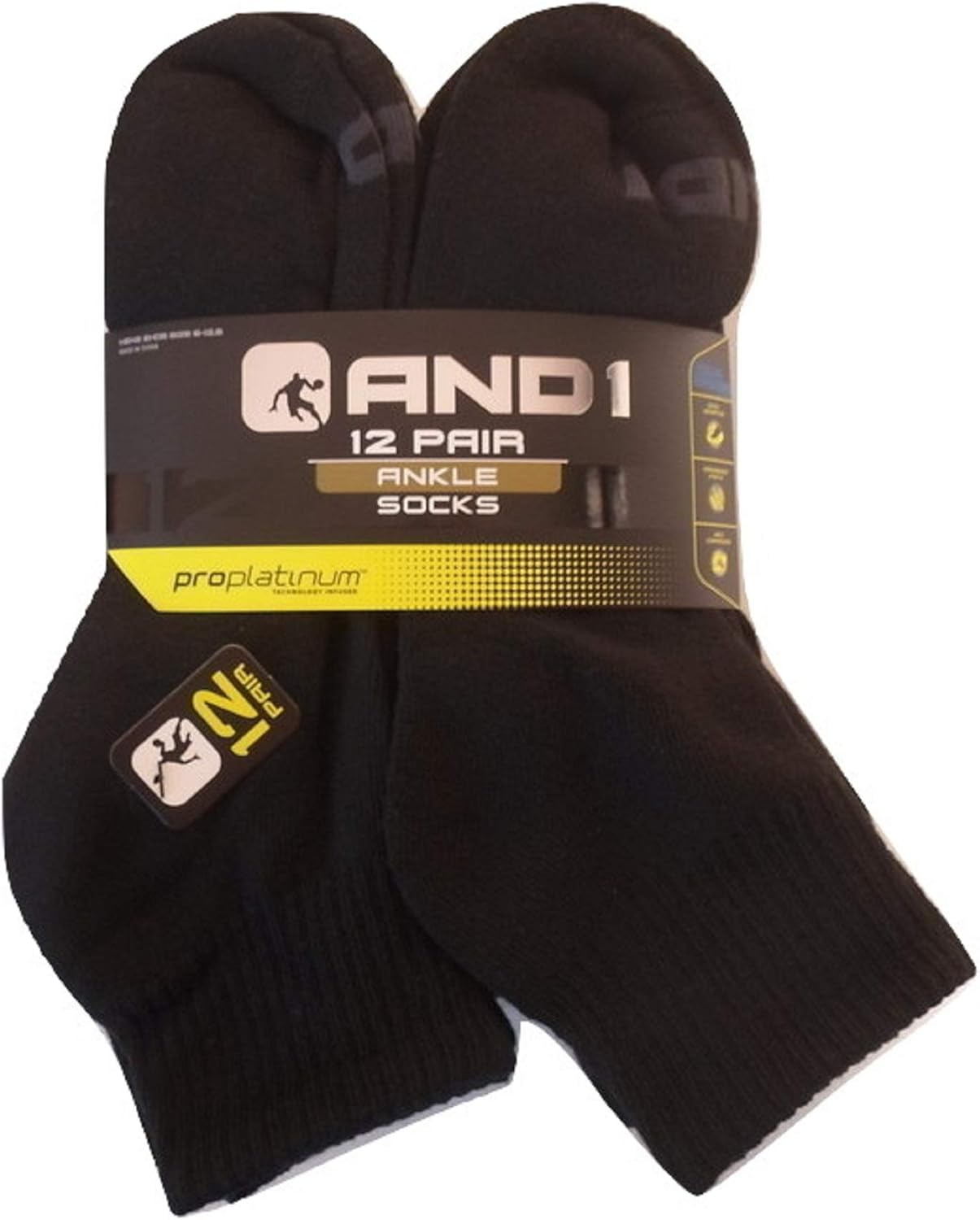 12 PAIRS AND1 Black Ankle Socks Mens 