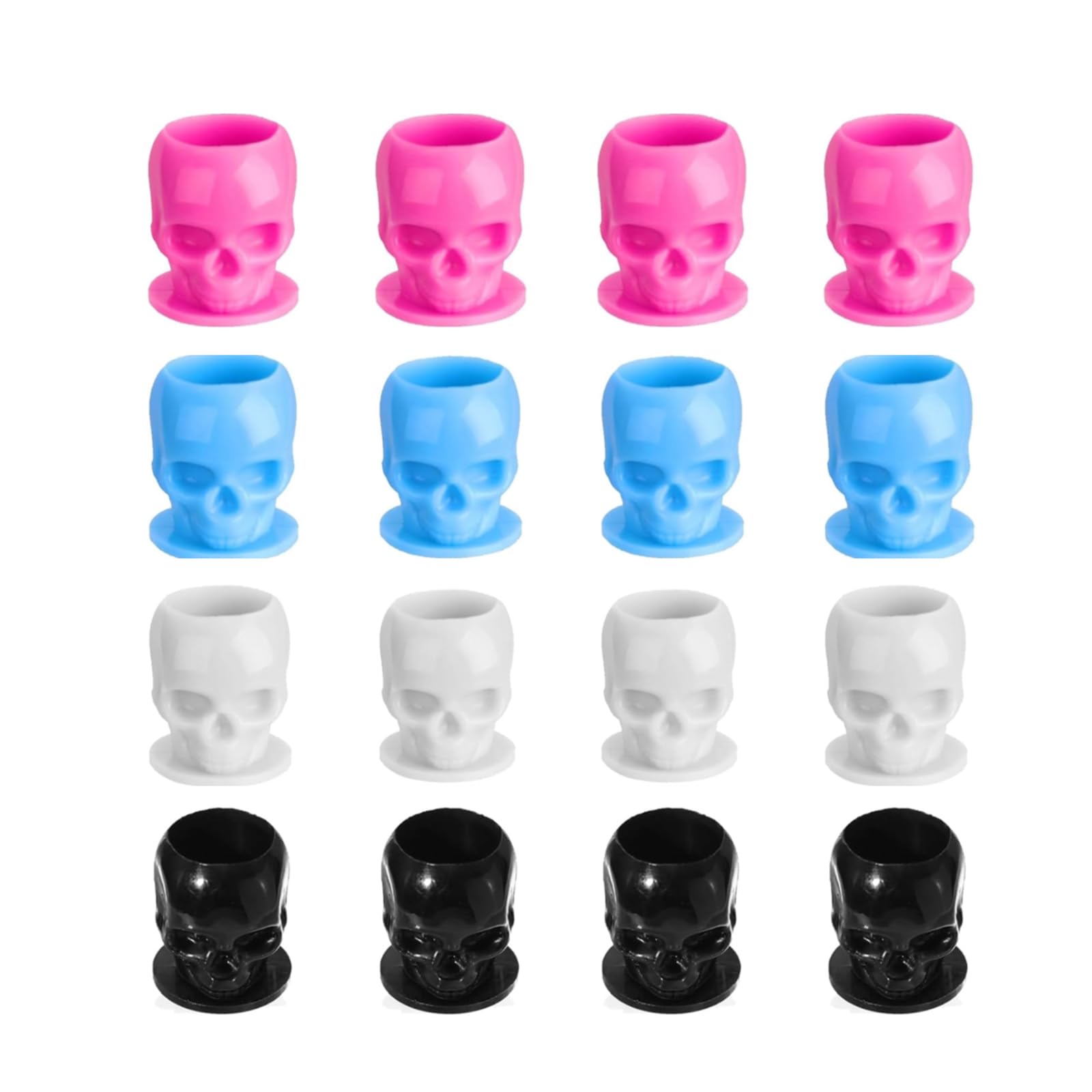 100PCS Large Tattoo Ink Cups with Base 4 Colors Skull Design Permanent Makup Microblading Tattoo Pigment Holder Caps Self-stand Tattooing Container Supplies