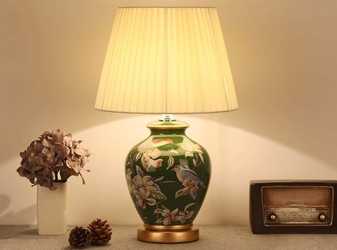 Npz Amerikanischer Landhausstil Warme Tischlampe Keramik Leichter Korper Tuch Lampenschirm Schlafzimmer Wohnzimmer Tischlampe Beleuchtung Und Armaturen Farbe A Amazon De Beleuchtung