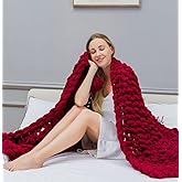 clootess Chunky Knit Blanket Chenille Throw - Warm Soft Cozy for Sofa Bed Boho Home Decor (Red 40x60 in)