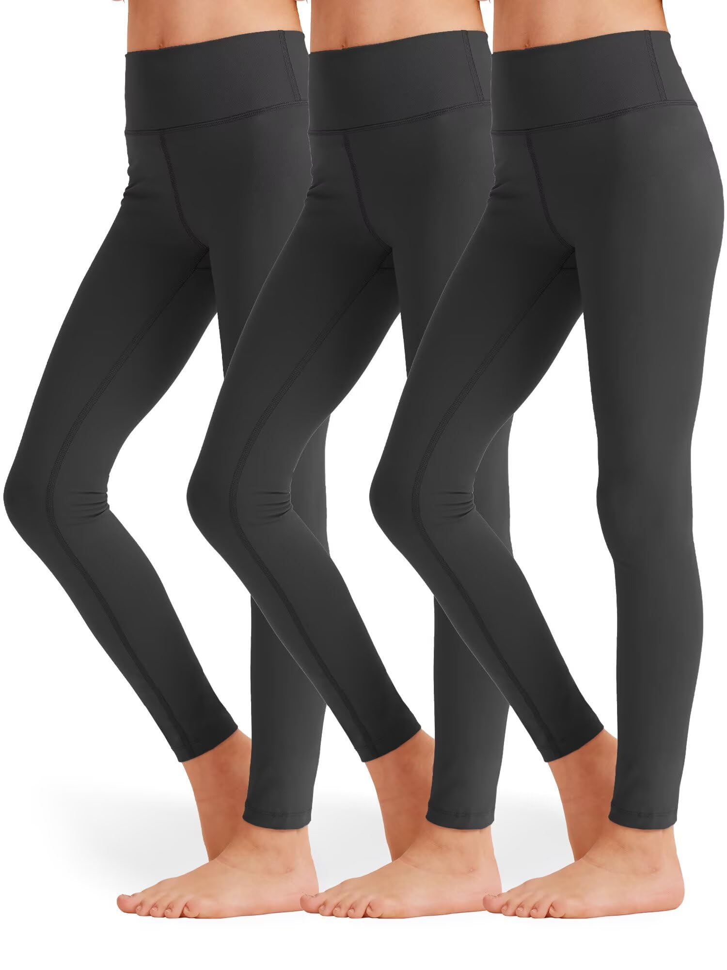 SKIDREAM 3 Pack Girls Black Athletic Leggings, Printed Ankle Length High Waisted Yoga Pants for Kids Teen
