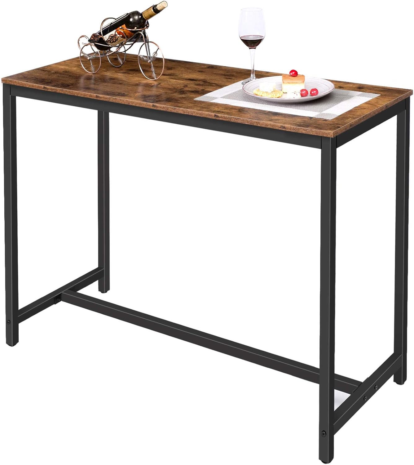 HOOBRO Bar Table, 47.2” Rectangular Pub Table, Dining Table for Living Room, Dining Room, Kitchen, Adjustable Feet, Sturdy Metal Frame, Industrial Design, Easy Assembly, Rustic Brown BF50BT01: Home & Kitchen